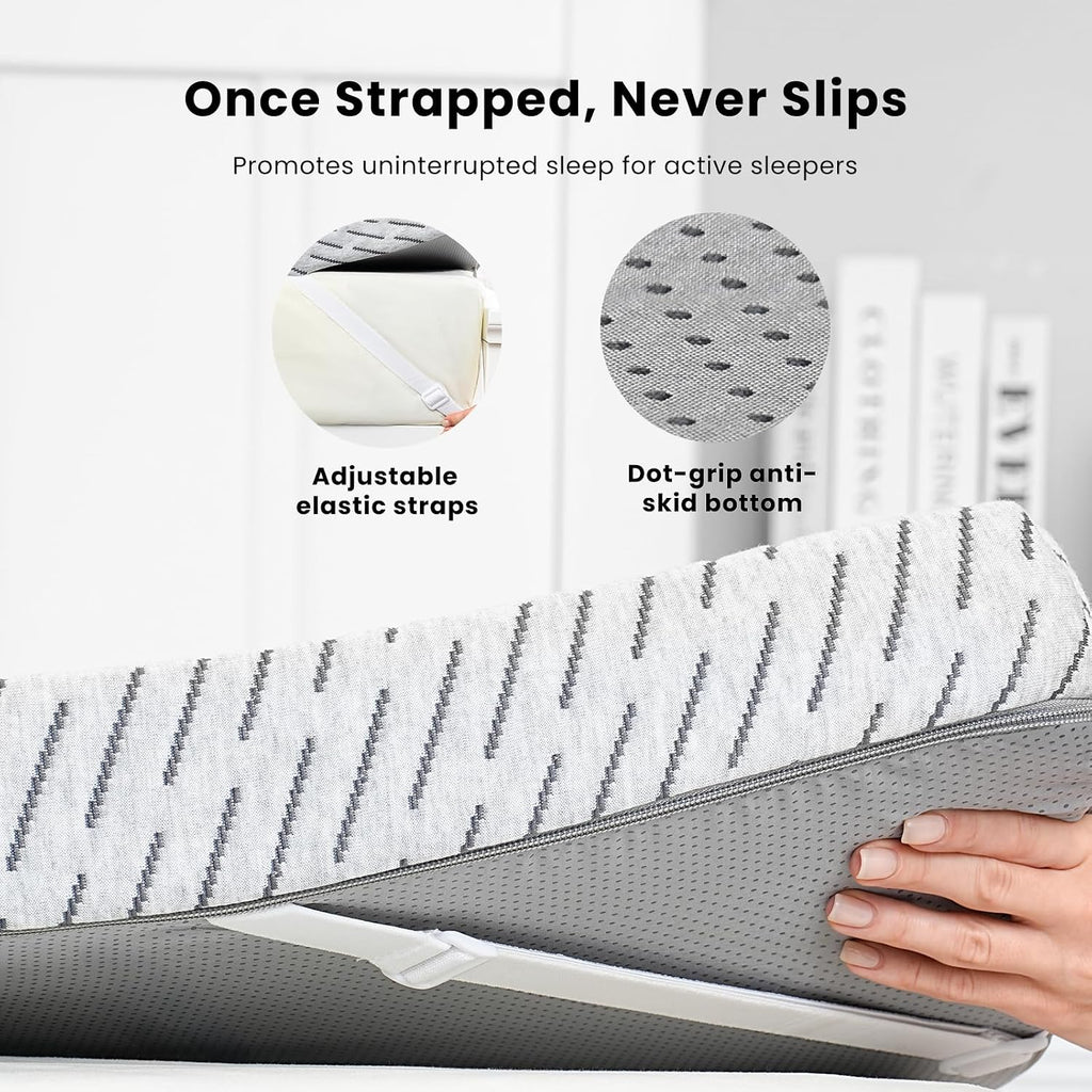 HOMRELEXA Bamboo Mattress Topper Queen Size 4 Inch, Cooling Gel & Bamboo Charcoal Memory Foam Mattress Topper for Back Pain Relief, Firm Dual-Layer Foam Bed Pad with Removable Cover