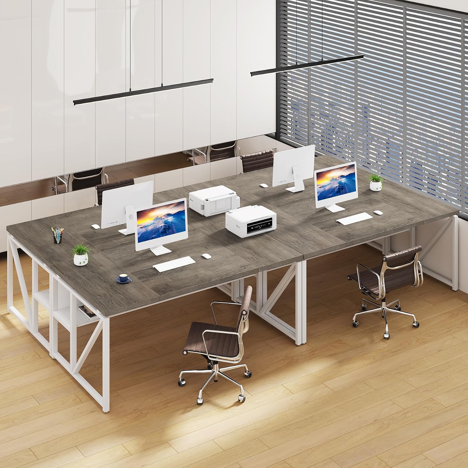 Tribesigns 63 inches Computer Desk with Bottom Storage Shelf Home Office Desk Writing Table for Workstation,Dark Walnut + Steel Leg， Cabinet not Included (Dark Oak, 63-inch-with Shelf)