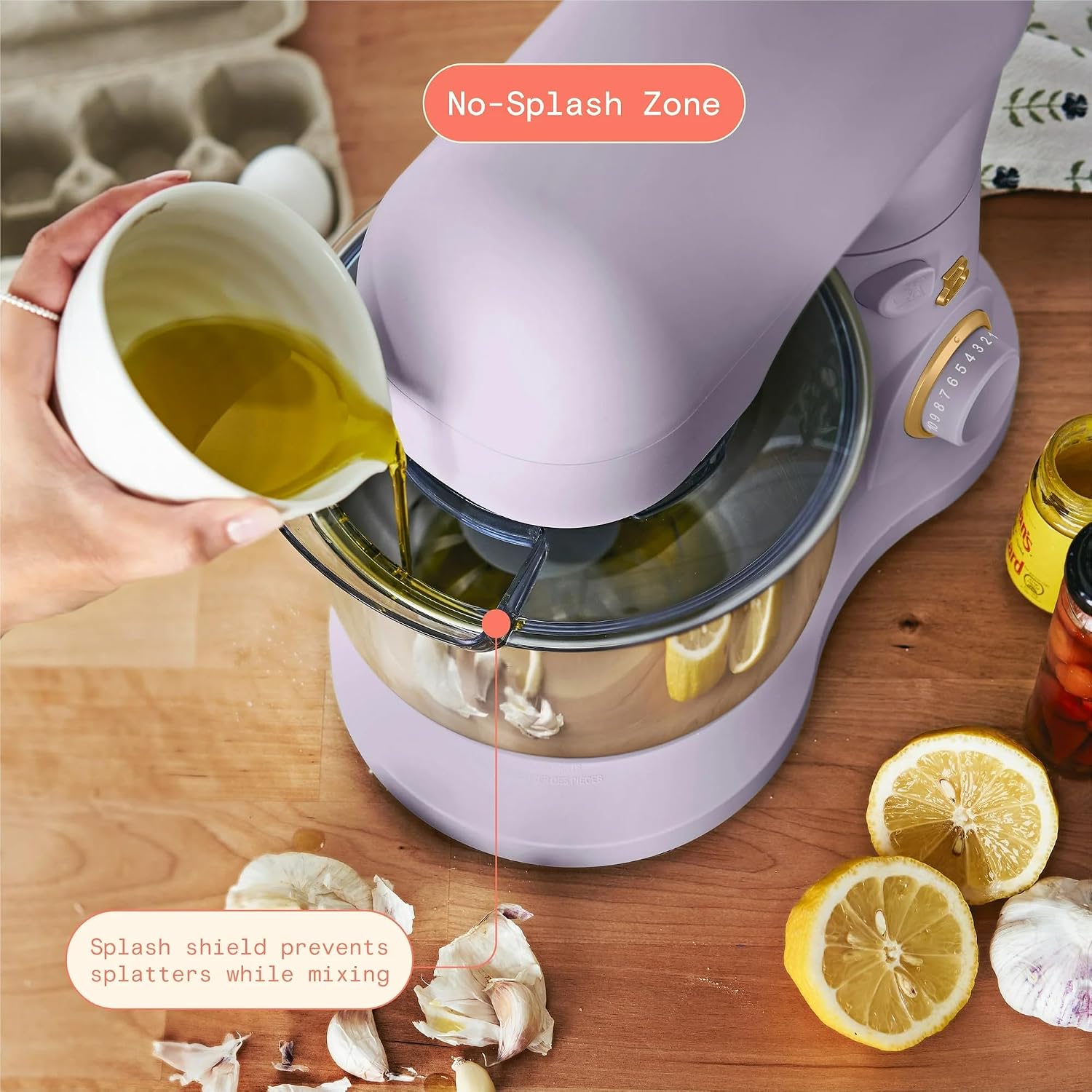 3.5 Qt Stand Mixer, 300W Powerful Motor, Tilt-Head Design with Stainless Steel Bowl, 12 Speeds, Includes Dough Hook Whisk Beater for Baking Mixing (Lavender)