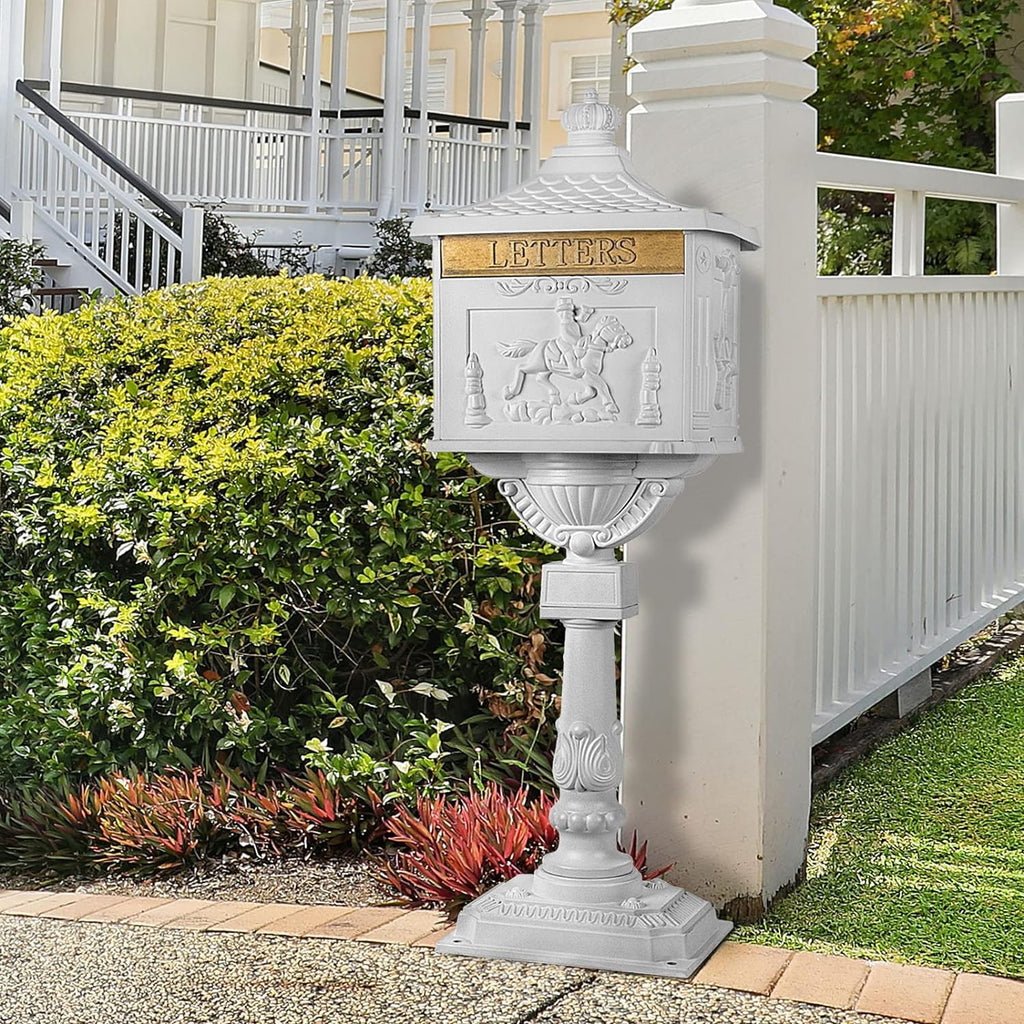 Polar Aurora Mailbox Cast Aluminum White Mail Box Postal Box Security Heavy Duty New