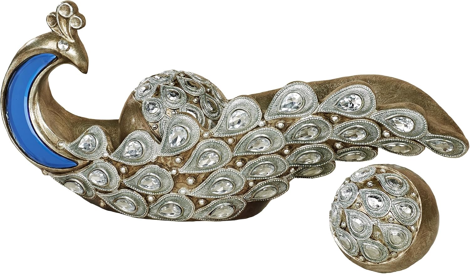 Feathered Splendor Blue Peacock Table Bowl with Orbs Set of Three | Centerpiece Elegant Style Decor for Aesthetic Room
