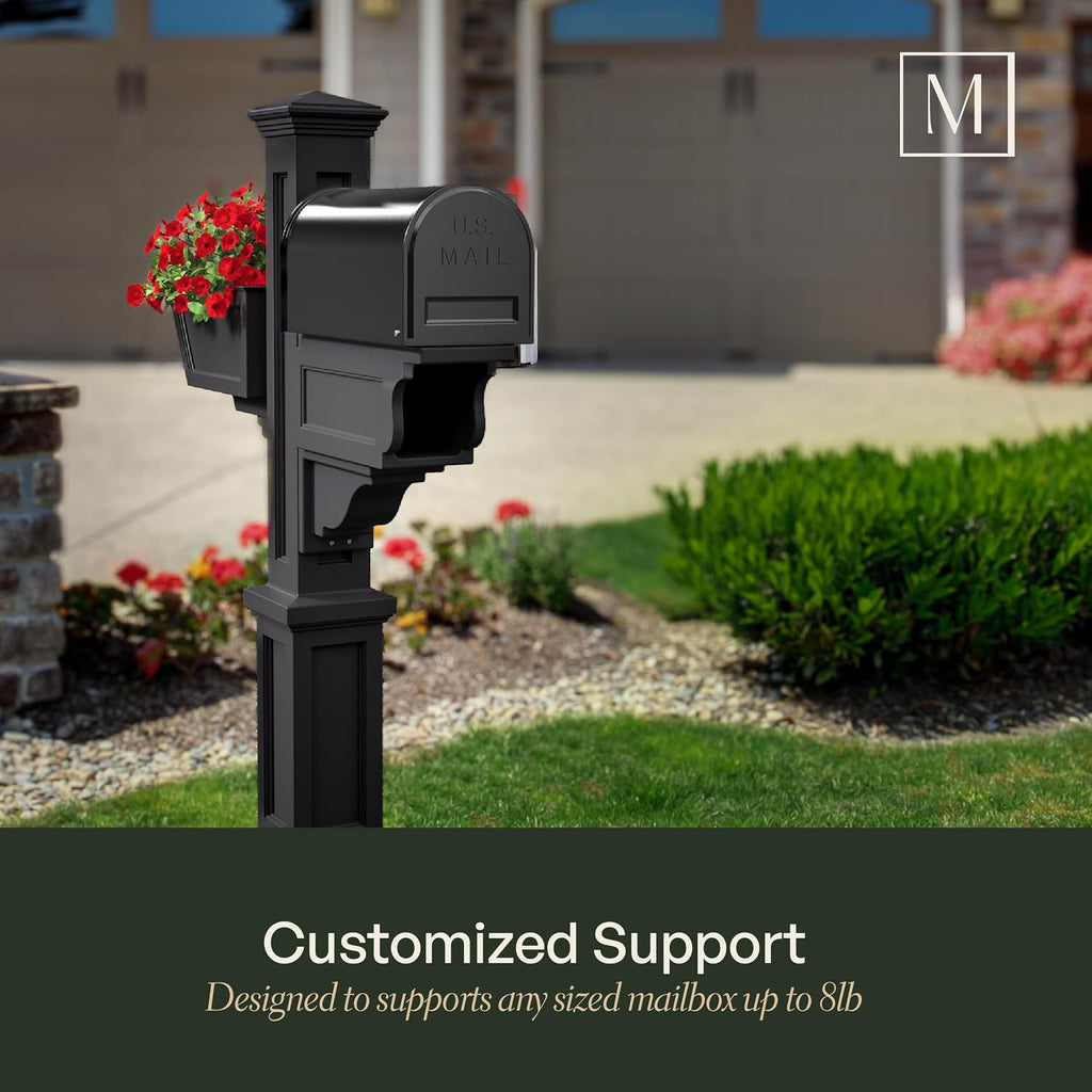 Mayne Signature Plus Mailbox Post with Newspaper Slot and Planter – Weather-Resistant, Durable Classic Design – Easy-to-Install Outdoor Mailbox Post