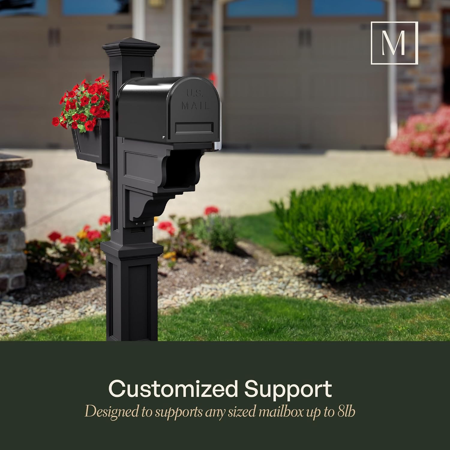 Mayne Signature Plus Mailbox Post with Newspaper Slot and Planter – Weather-Resistant, Durable Classic Design – Easy-to-Install Outdoor Mailbox Post
