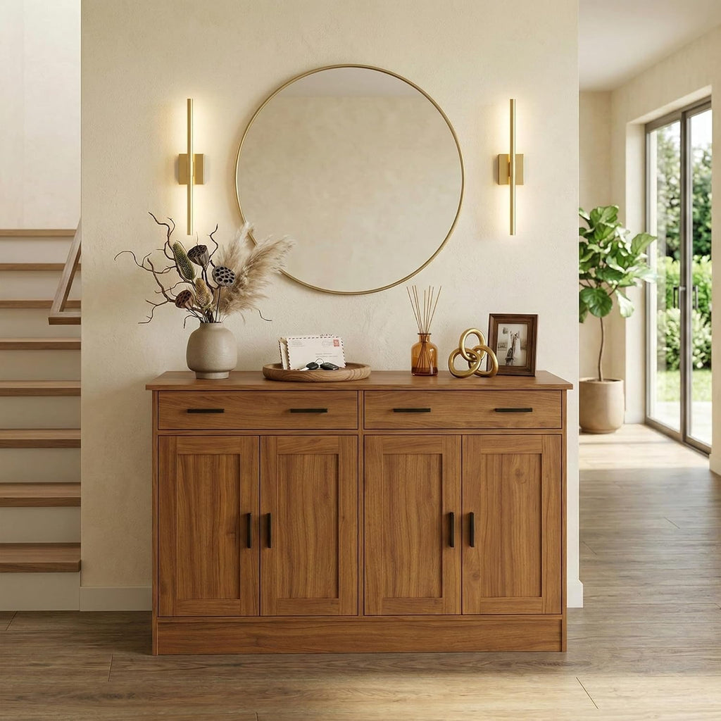 Anystyle 53' Rustic Brown Buffet Cabinet with Storage, Kitchen Sideboard Buffet Server with 2 Drawers & 4 Doors, Modern Coffee Bar Cabinet Credenza for Dining Room, Living Room, Hallway