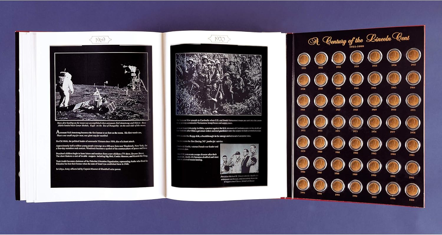 American Coin Treasures Lincoln Penny Anthology Coffee Table Book and Coin Set| 1909 to 1999 Wheat and Memorial Cents | Certificate of Authenticity | Collectible Coins 20th Century |
