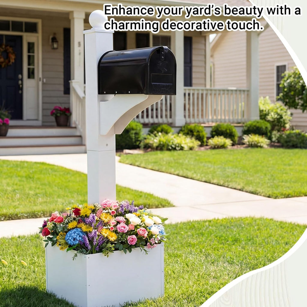 Colingmill 1 Set Iron Mailbox Posts with Planter Box for Outside 56 Inch / 4.6 ft Tall Decorative Mount with Flower Box Heavy Duty Architectural Post(White)
