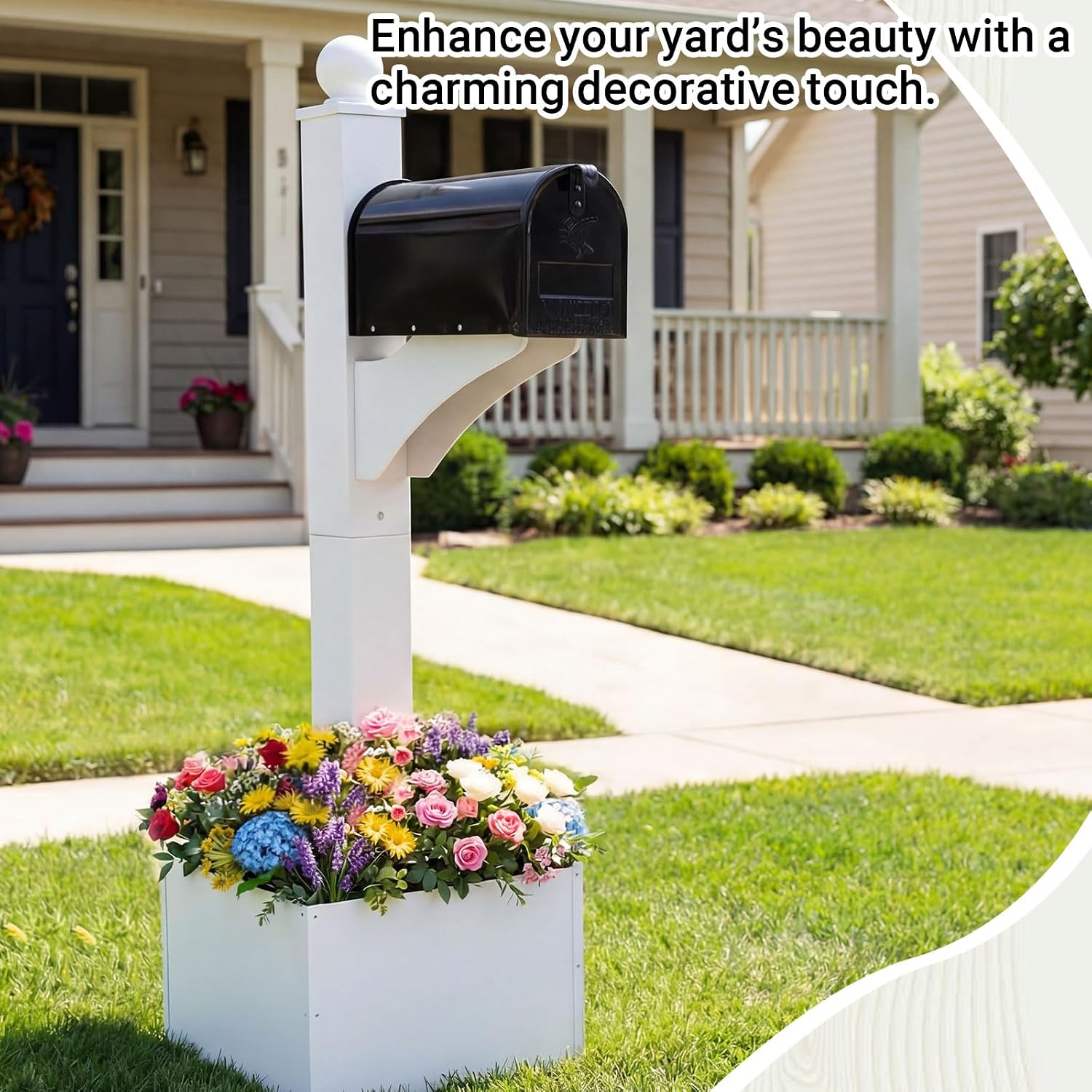 Colingmill 1 Set Iron Mailbox Posts with Planter Box for Outside 56 Inch / 4.6 ft Tall Decorative Mount with Flower Box Heavy Duty Architectural Post(White)