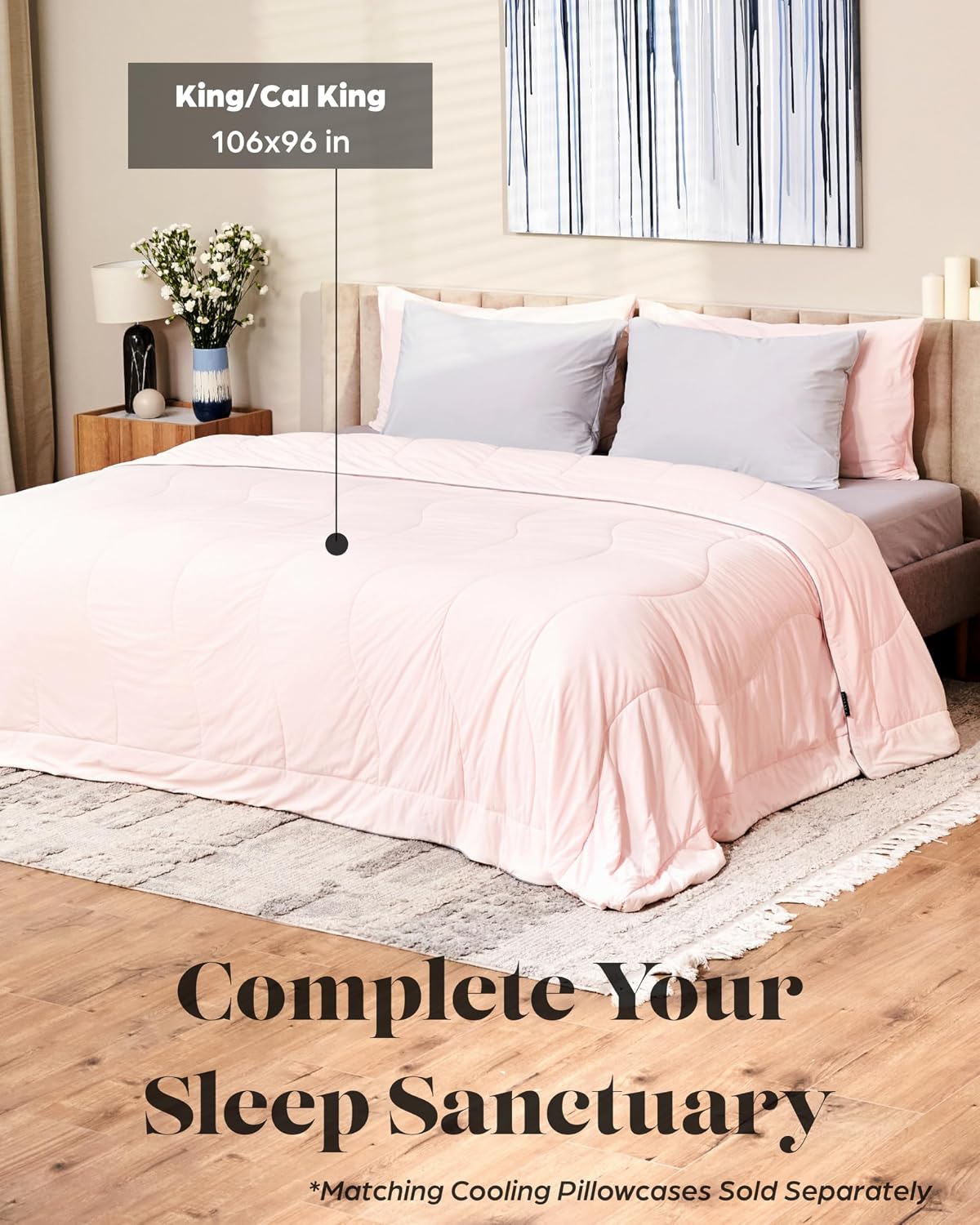 Lavish Comforts® Cooling Comforter King/Cal King Size │Premium Soft Breathable Summer Cooling Blanket for Hot Sleepers │All Season Comforter │Q-Max>0.4│106'x96' Pink│Gift-Ready Box