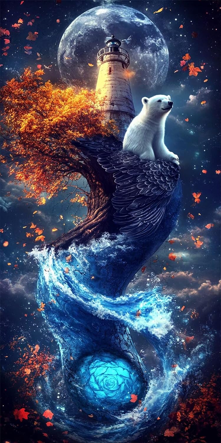 Diamond Art Kits for Adults Lighthouse Diamond Painting Kits, 5D DIY Round Animal Full Drill Dimond Art Paintings Crystal Crafts for Adults for Gift Home Wall Decor, Large Size 36 x 72 Inch, Model675