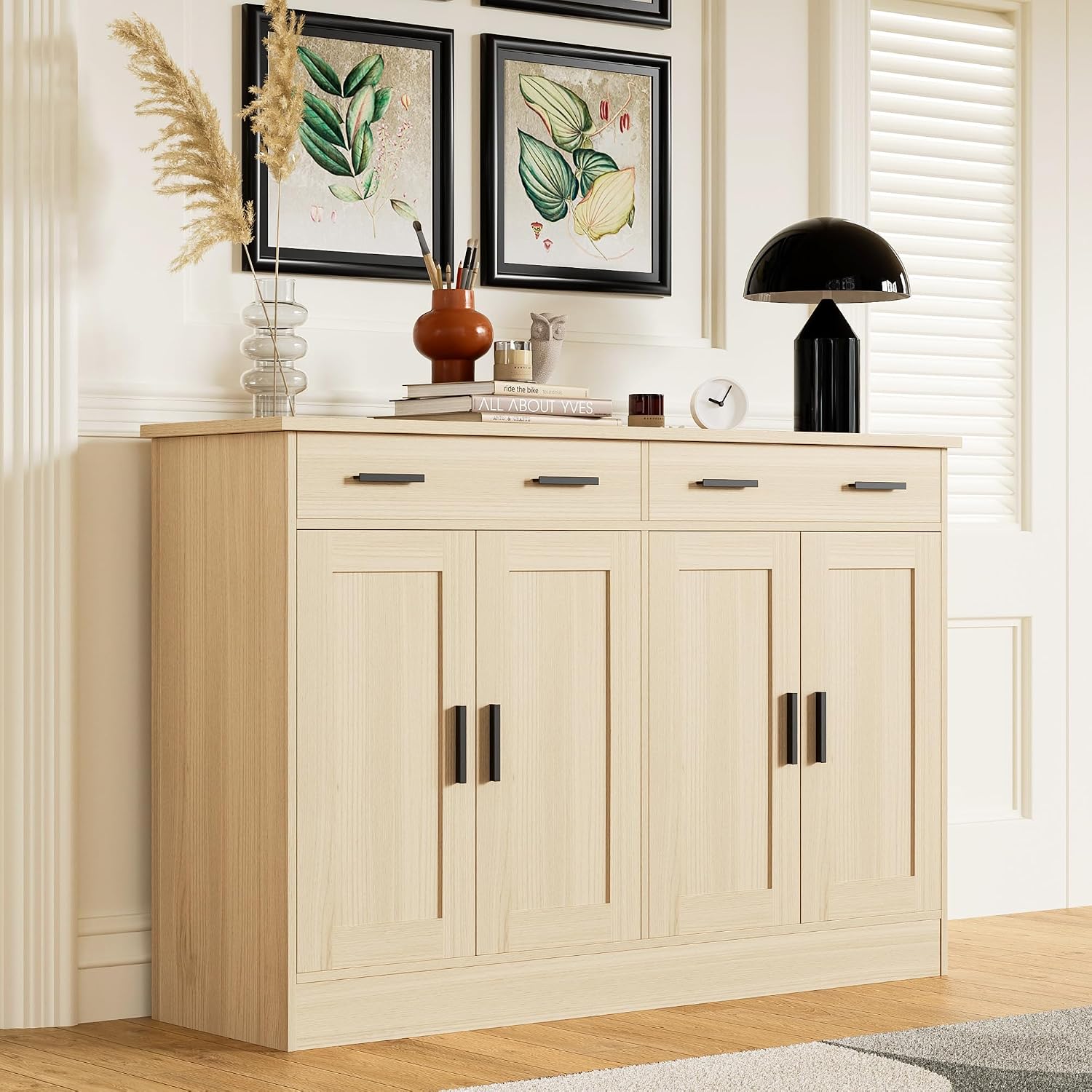 Anystyle 53' Oak Buffet Cabinet with Storage, Kitchen Sideboard Buffet Server with 2 Drawers & 4 Doors, Modern Coffee Bar Cabinet Credenza for Dining Room, Living Room, Hallway