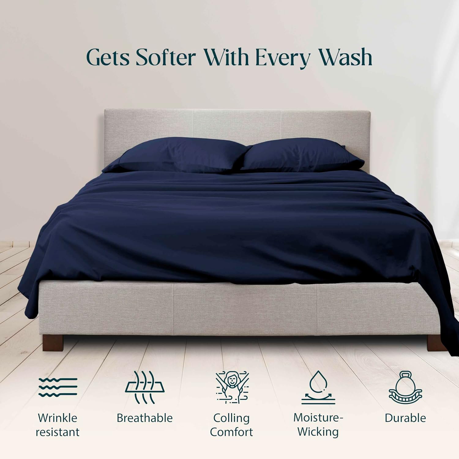 1000 Series- Extra Long Staple 100% Egyptian Cotton Sheet Set,Sateen Weave, Hotel Quality Soft Luxury Bedding, Queen Size 4 Piece Sheet Set Fit 15' Inch to 18' Deep Navy Blue Solid.