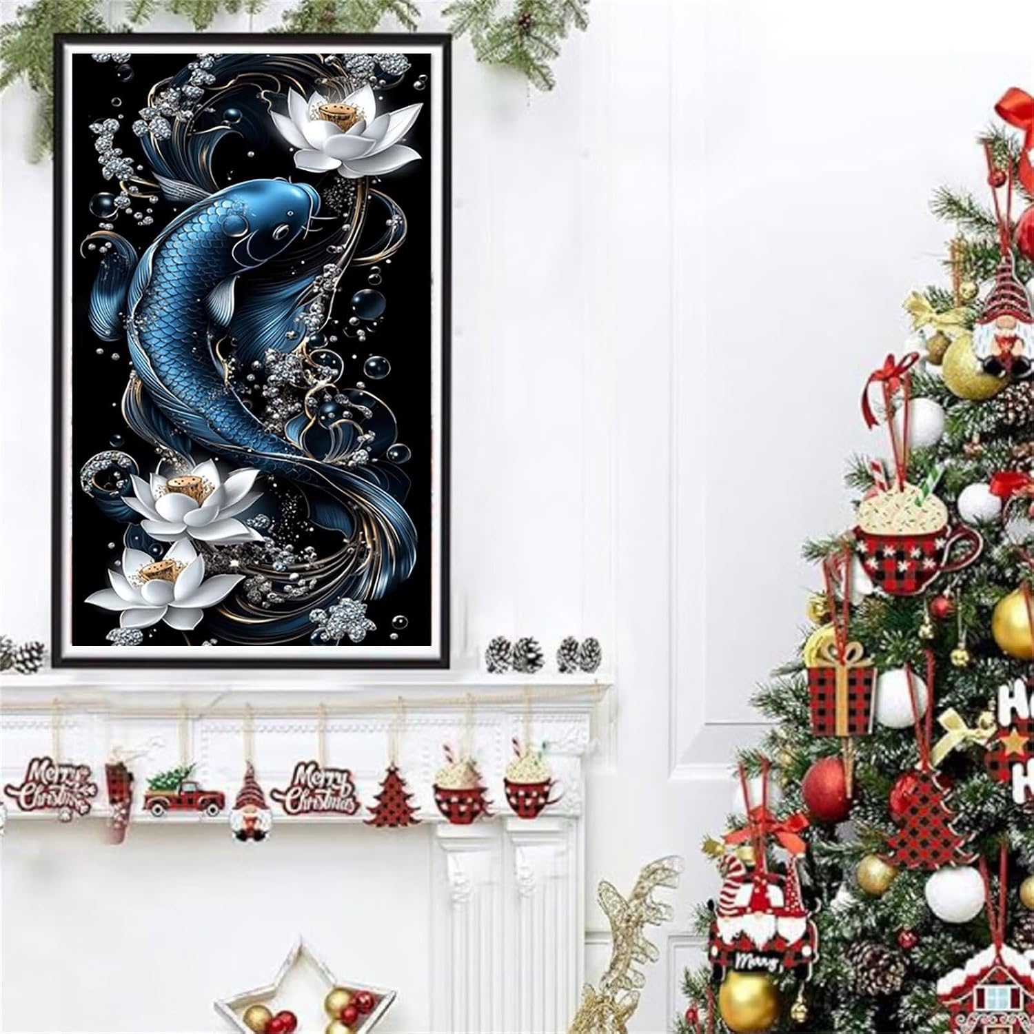 Diamond Art Kits for Adults Fish Diamond Painting Kits, 5D DIY Square Flower Full Drill Dimond Art Paintings Crystal Rhinestones Crafts for Adults for Home Wall Decor, Large Size 36 x 72 Inch,Model930