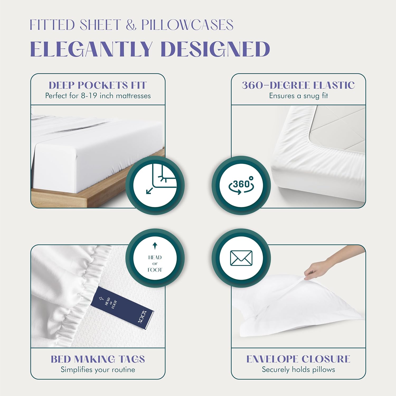 XOOX Linen 100% Egyptian Cotton Sheets Queen Size Bed Set - Luxury 1500 High Thread Count Egyptian Cotton Queen Sheet Set (4 PC, Dark Grey), 17' Deep Pocket, Silky Soft, Cooling, Sateen Weave Bedding