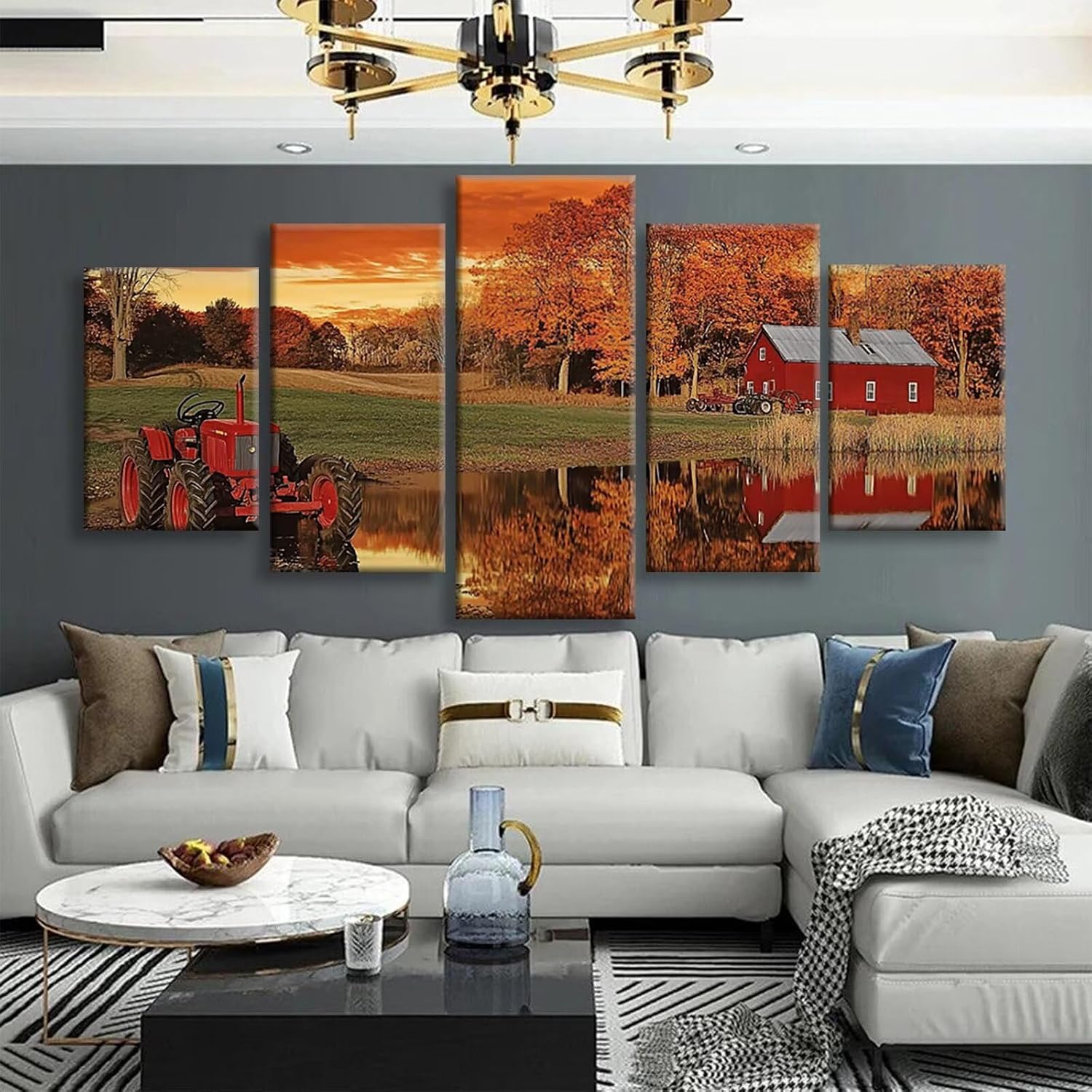 Landscape Diamond Art 5 Piece Diamond Painting Car 5D DIY Full Square Drill Dimond Art Paintings Rhinestones Crafts for Adults Gem Painting for Home Decor, Large Artwork for Wall 36 x 70 Inch,Model234
