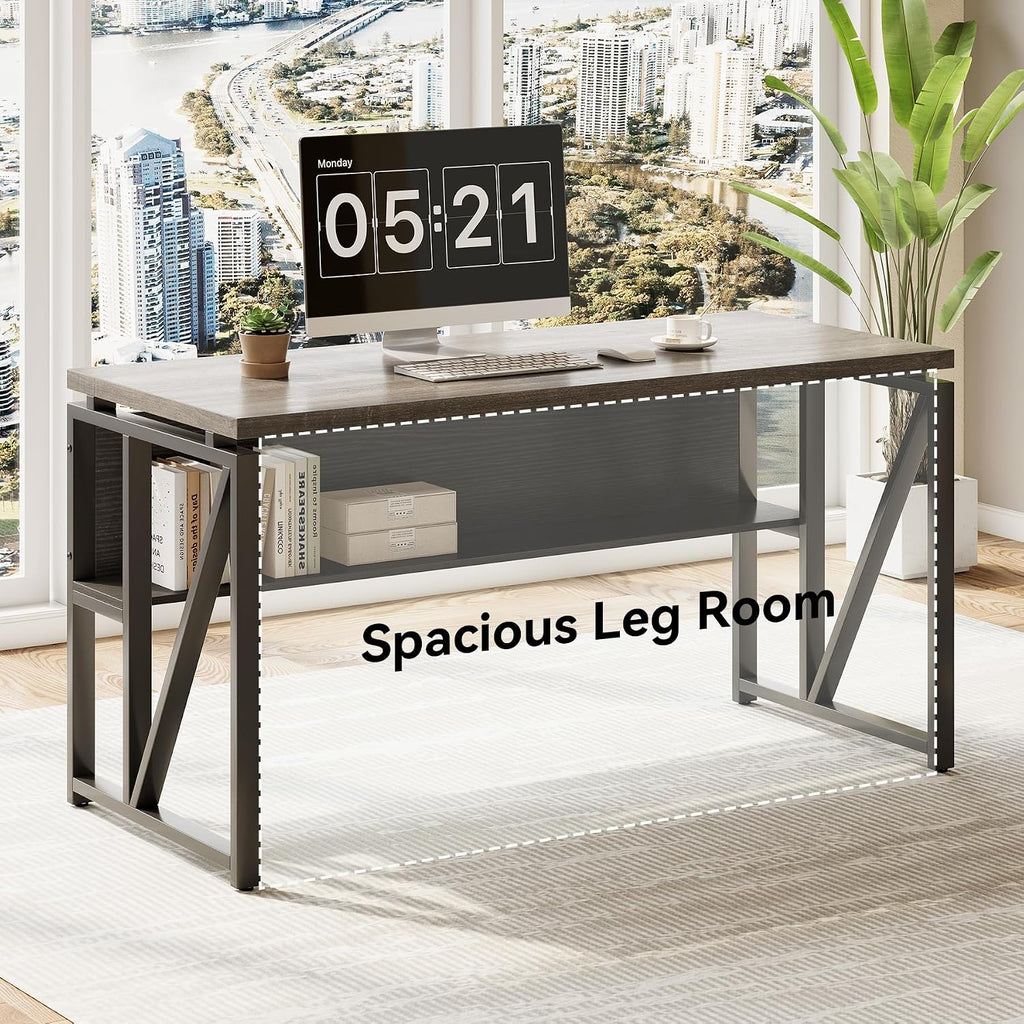 LITTLE TREE 55' Executive Computer Desk and Lateral File Cabinet, L-Shaped Office Desk for Home Office, Furniture Set, Grey
