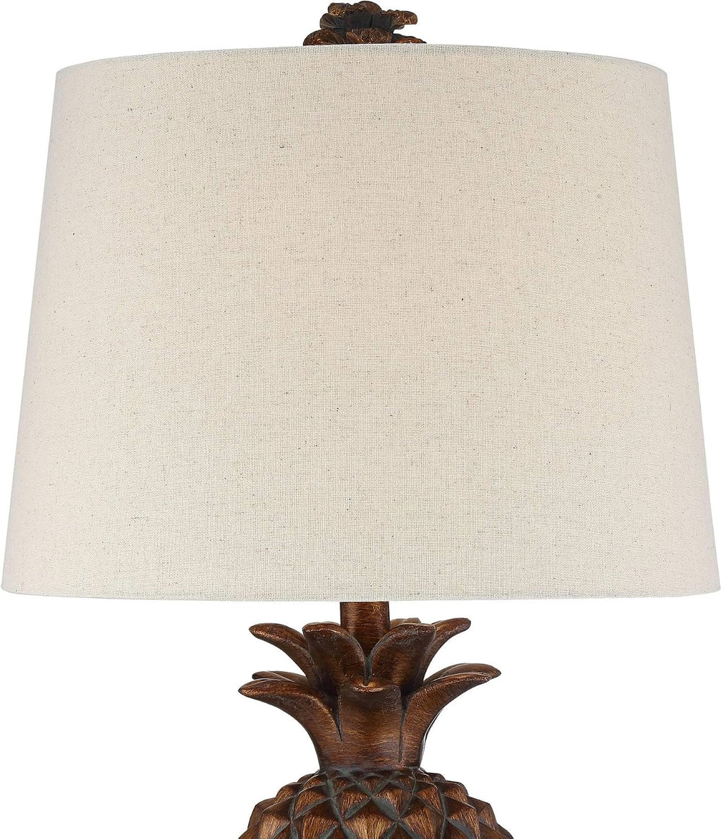 Regency Hill Paget 23 3/4' High Pineapple Small Coastal Tropical Accent Table Lamps Set of 2 Brown Living Room Bedroom Bedside Nightstand House Office Home Reading Fabric Oatmeal Shade