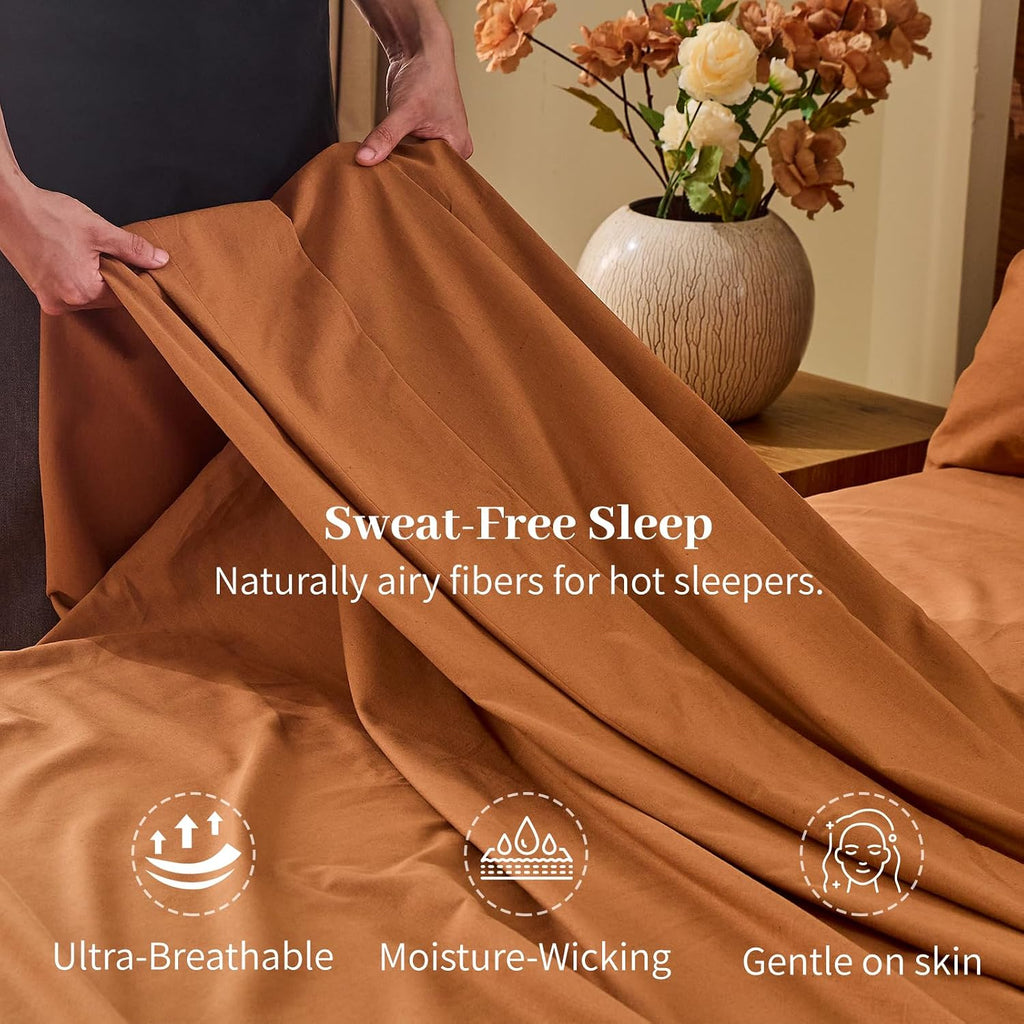 MEISHANG 100% French Pure Linen Sheets California King - Bed Sheets 4 Piece Sets, Soft Durable Flax Linen, Anti-Tear Breathable Oeko-Tex Certified with 16' Deep Pocket (Brown)