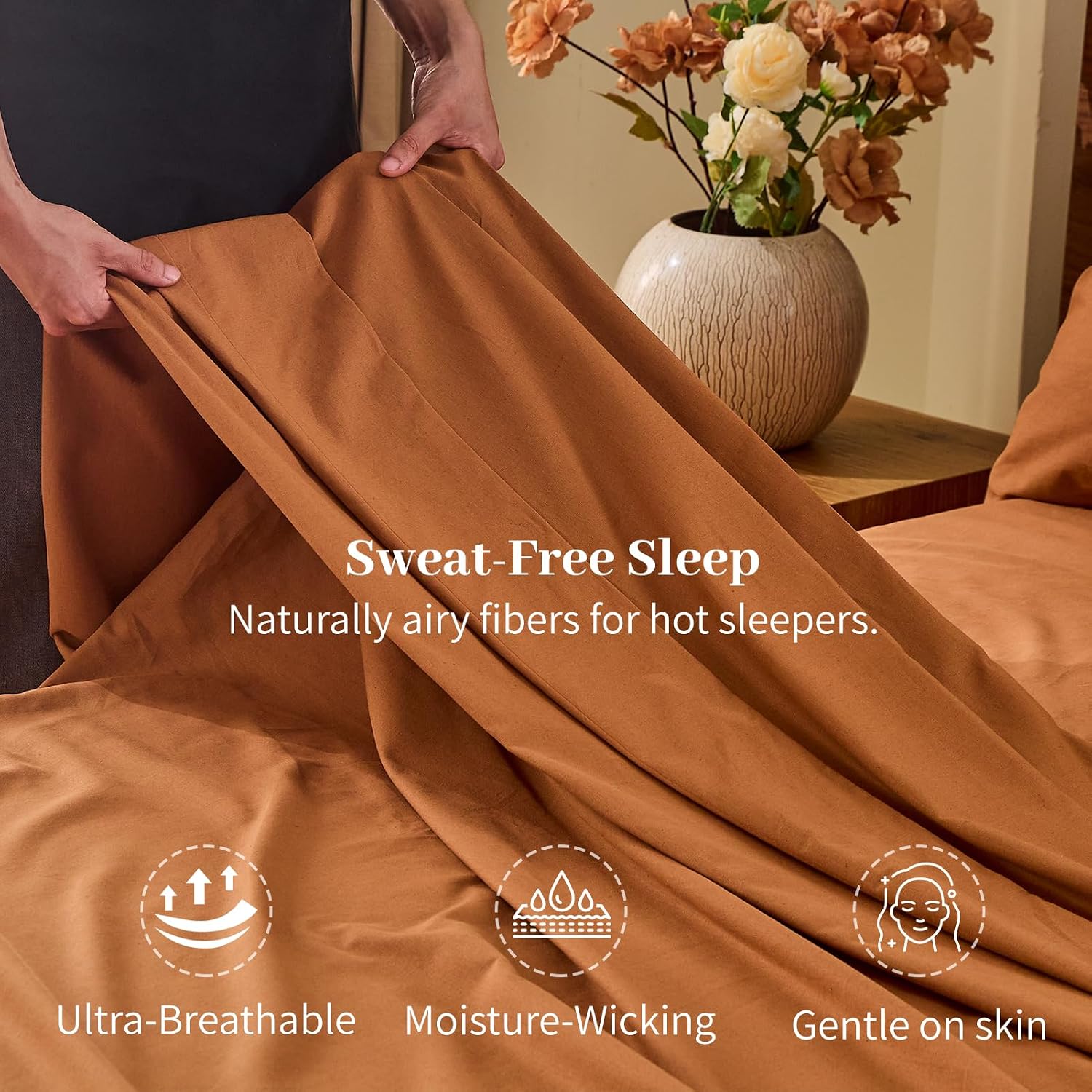 MEISHANG 100% French Pure Linen Sheets California King - Bed Sheets 4 Piece Sets, Soft Durable Flax Linen, Anti-Tear Breathable Oeko-Tex Certified with 16' Deep Pocket (Brown)