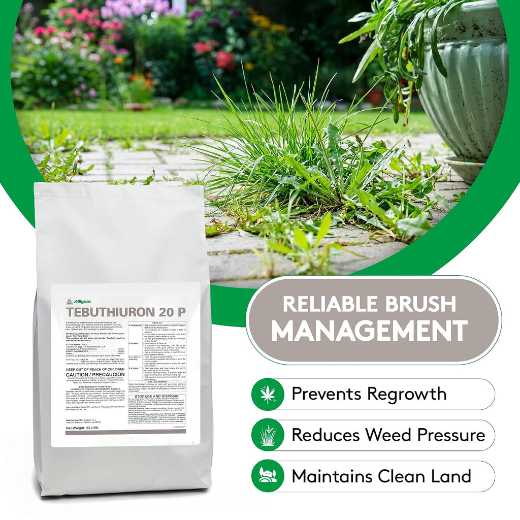 Alligare Tebuthiuron 20P Herbicide Weed Killer for Rangeland, Pastures, and Wildlife Habitats - Pre & Post-Emergence Brush Killer - Long-Lasting, Selective Control of Woody Plants - 25 lb