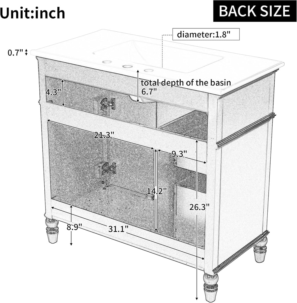 Flieks 36' Bathroom Vanity with Sink, Black Bathroom Cabinet with Drawers, Solid Frame and MDF Board, One Package