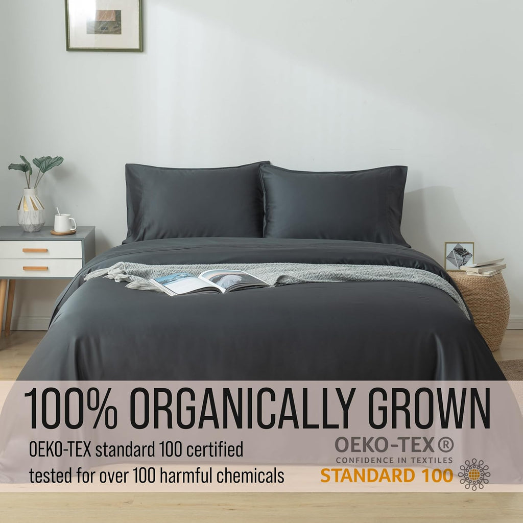 Bella Coterie Luxury Bamboo Viscose Queen Size Sheet Set | 100% Organically Grown | Ultra Soft | Cooling for Hot Sleepers | 18' Deep Pocket [Charcoal Grey]