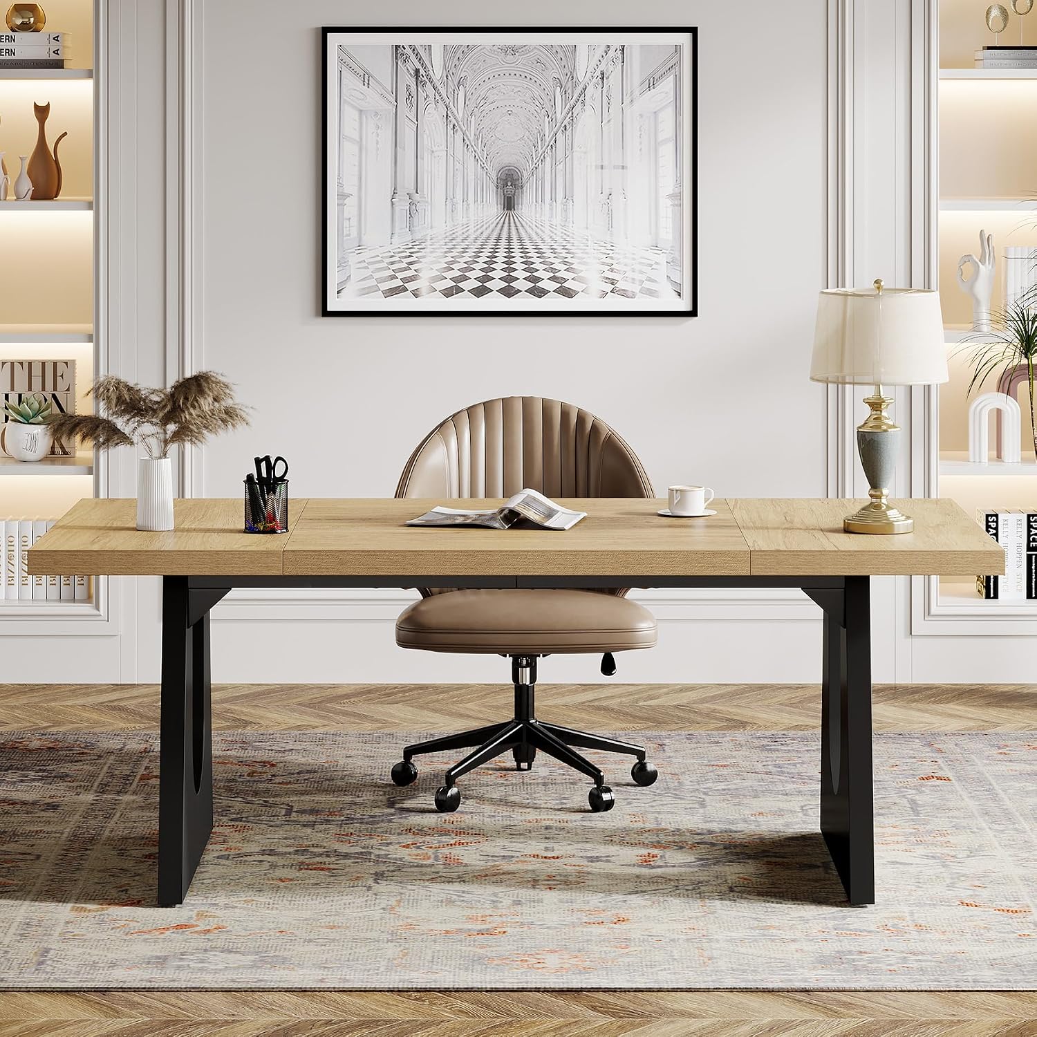 Tribesigns 70.86-Inch Executive Desk, Large Computer Office Desk with Double Wood Pedestal, Modern Simple Style Rectangle Writing Table for Home Office