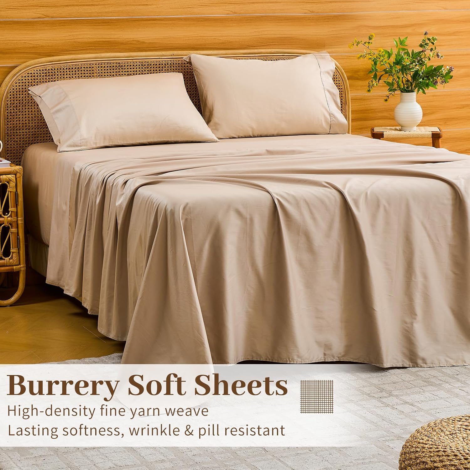 Bedlifes Deep Pocket Sheets 18-24 Inch, California King Size Egyptian Cotton 1000 Thread Count, 4-Piece - Fits Extra Thick Mattresses, Cooling & Breathable (Linen)