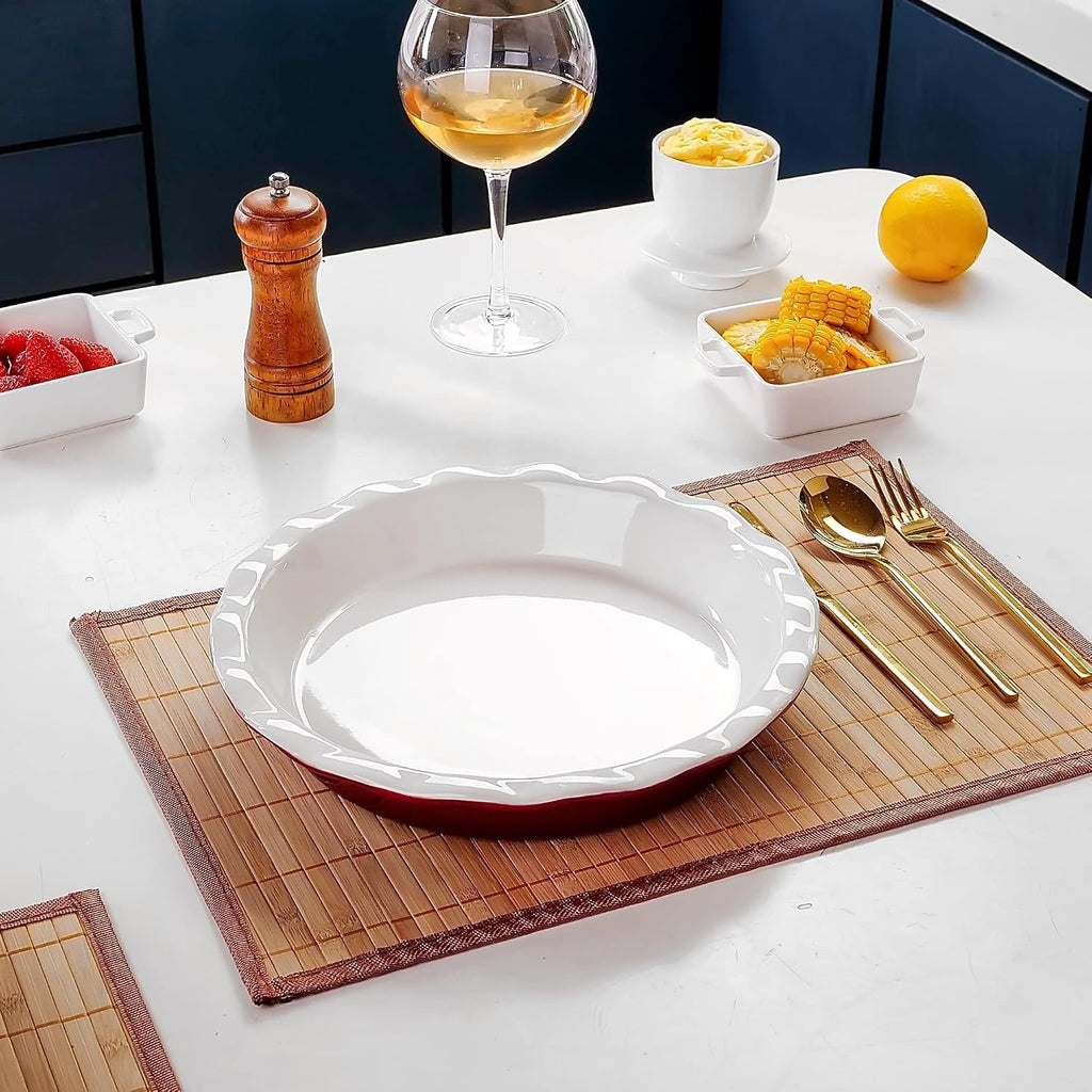 Bakeware Baking Tray Household Crinkle Rim Porcelain Roasting Pan Baking Dish Plate For Pancake,Bbq,Pizza,Fruit Pie,Quiche,Tarts Baking Pan