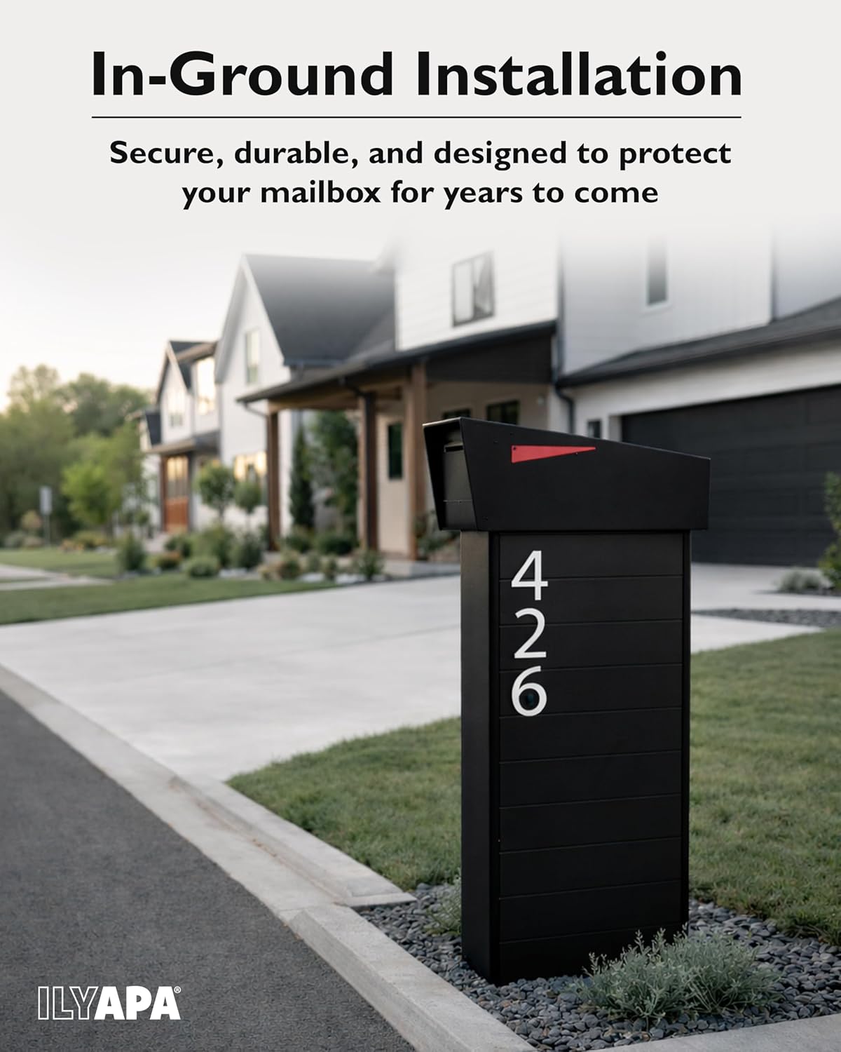 Ilyapa Modern Mailbox Post for Outside, 41x18x5 inch Black Metal Mail Box Posts for Decorative Residential Mailboxes, Includes Adjustable Universal Mounting Plate