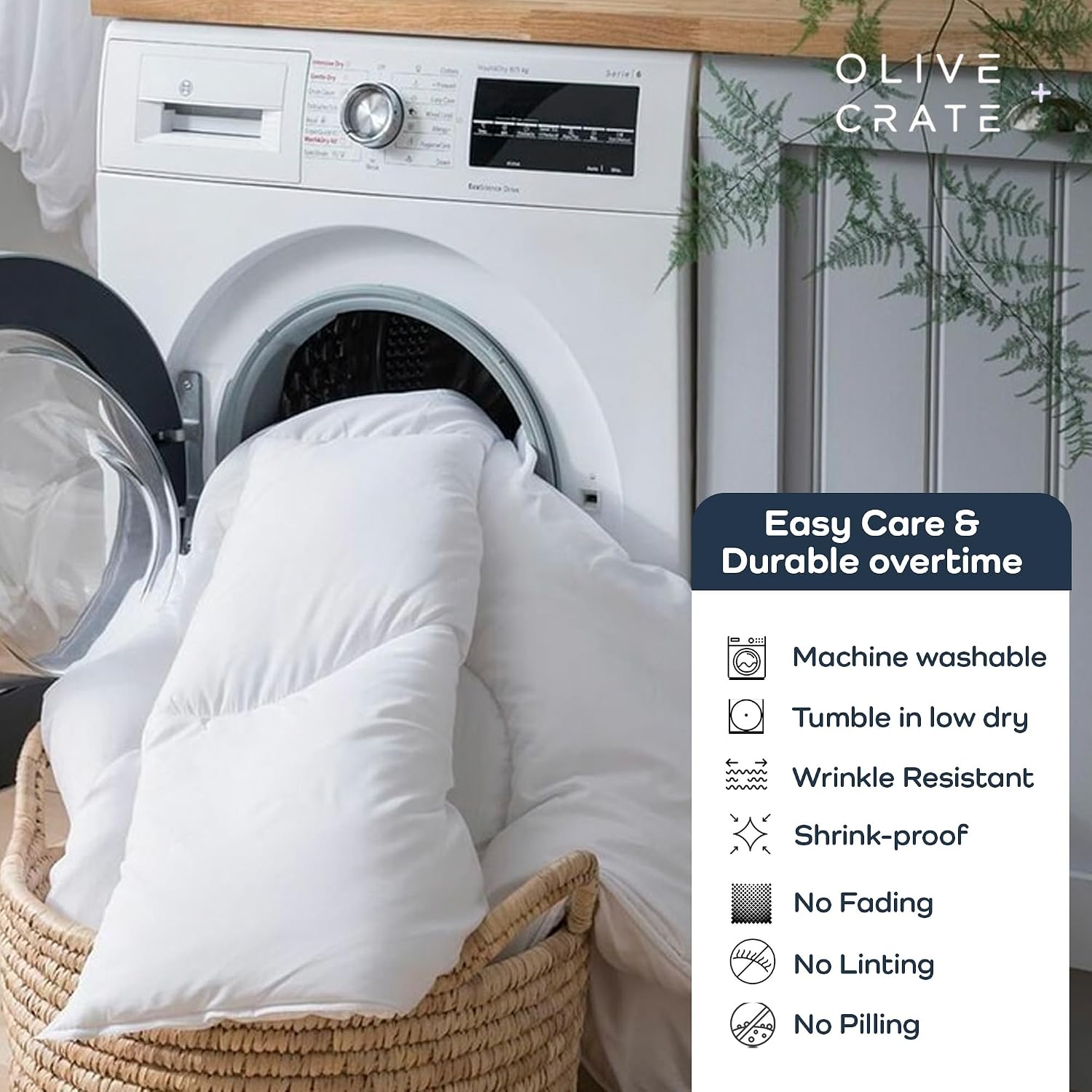 Olive + Crate Cooling Down Alternative Comforter - Hypoallergenic King Size Duvet Insert Lightweight - All Seasons Plush Design Bamboo Comforter - 100% Bamboo Viscose Outer Cover - White 102'x90'