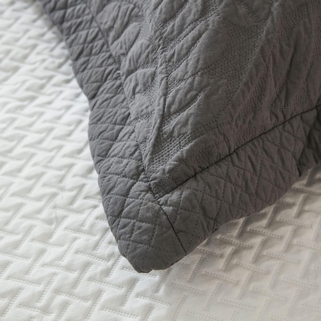 MarCielo 3-Piece 100% Cotton Oversized Bedspread Lightweight Quilt Coverlet Embroidery Farmhouse Bedding Set T0 (Dark Grey, Oversized Queen (100'x106'))
