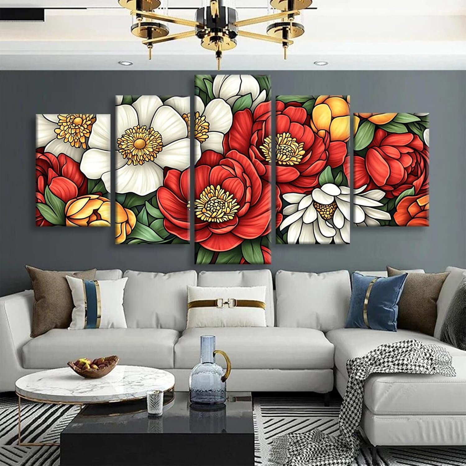 Painted Diamond Art 5 Piece Diamond Painting Geometry 5D DIY Full Round Drill Dimond Art Paintings Crystal Crafts for Adults Gem Painting for Home Decor, Large Artwork for Wall 48 x 100 Inch, Model387