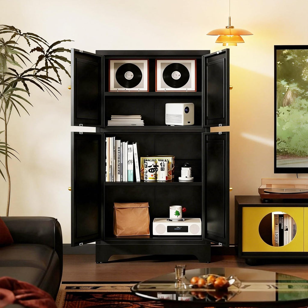 43' H Small Black Cabinet,Bathroom Floor Storage Cabinet,Metal Bathroom Cabinets Freestanding