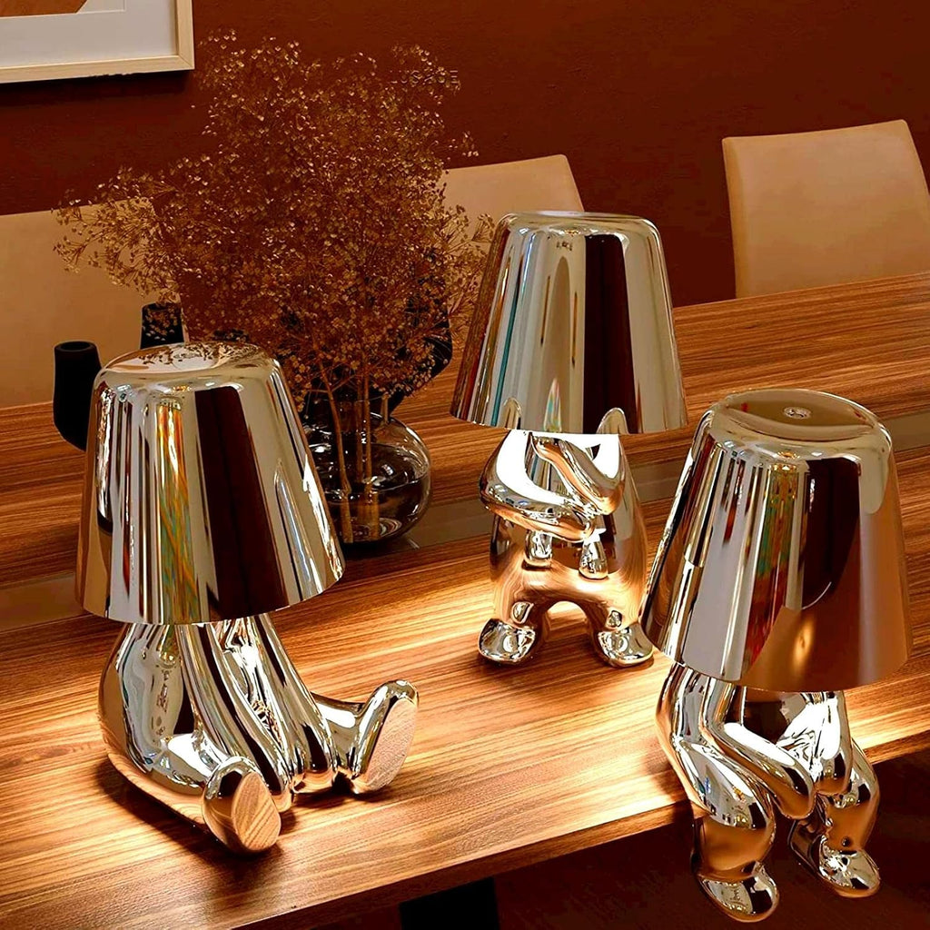 Thinker Lamp Collection, Touch Table Lamp Cordless Rechargeable Desk Lamp Silver Cute Decor Thinker Statue Battery Operated Night Light for Home Office, Bedroom, Living Room (Collection)