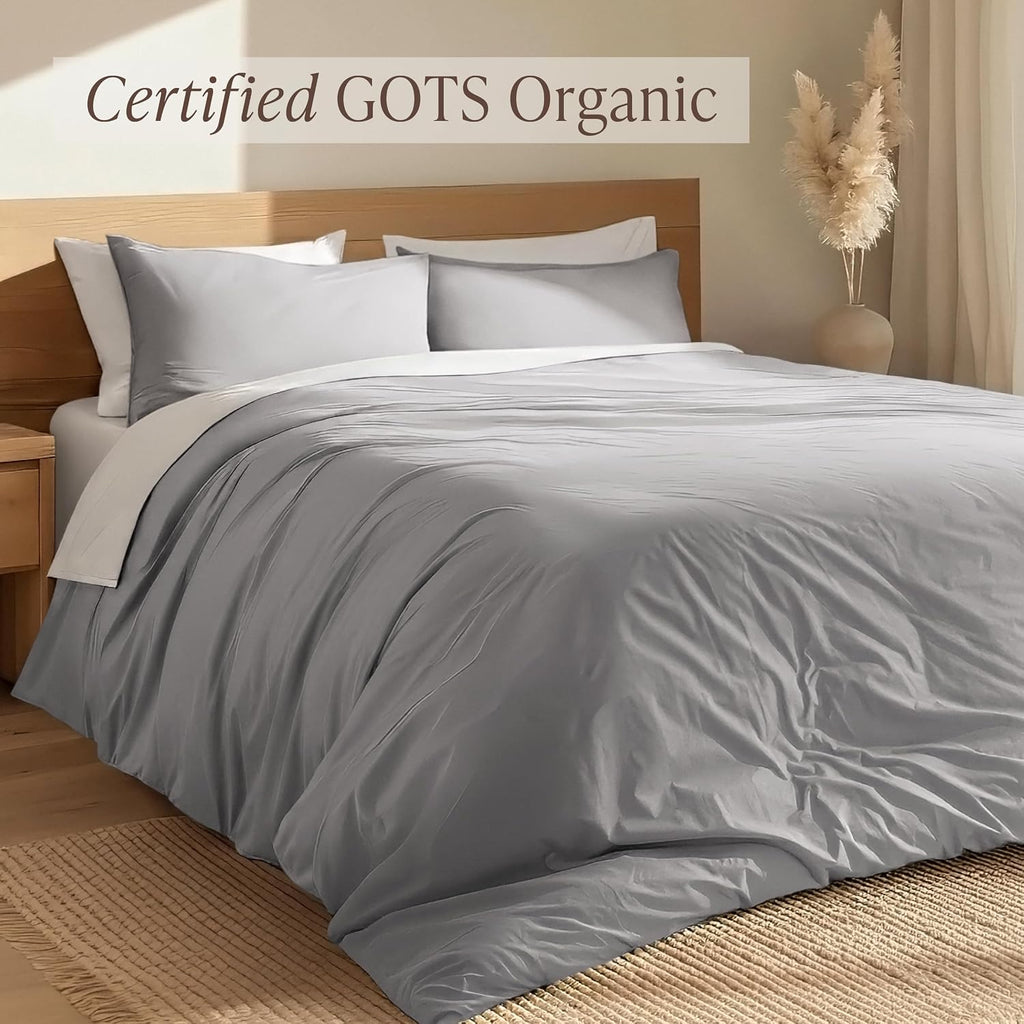 Bare Home 100% Organic Cotton California King Duvet Cover Set - Crisp Percale Weave - Lightweight & Breathable - Cooling Duvet Cover Set (California King, Light Grey)