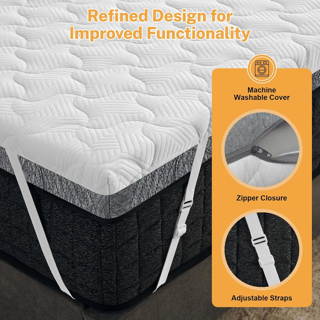 Extra Firm Mattress Topper Queen Size, 3 Inch High Density Bed Topper - Extra Support Foam for Back Pain Relief, Firm to Extra Firm Dual Sides Flippable Mattress Pad with Washable Cover, CertiPUR-US