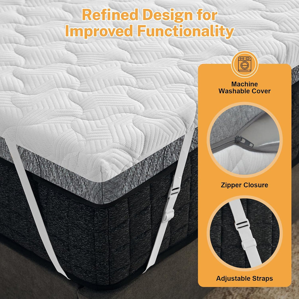 Extra Firm Mattress Topper King Size 4 Inch, Firm to Extra Firm Mattress Pad with Dual Sides Flippable for Back Pain Relief, High-Density Support Bed Topper with Washable Cover, CertiPUR-US,80' x 76'