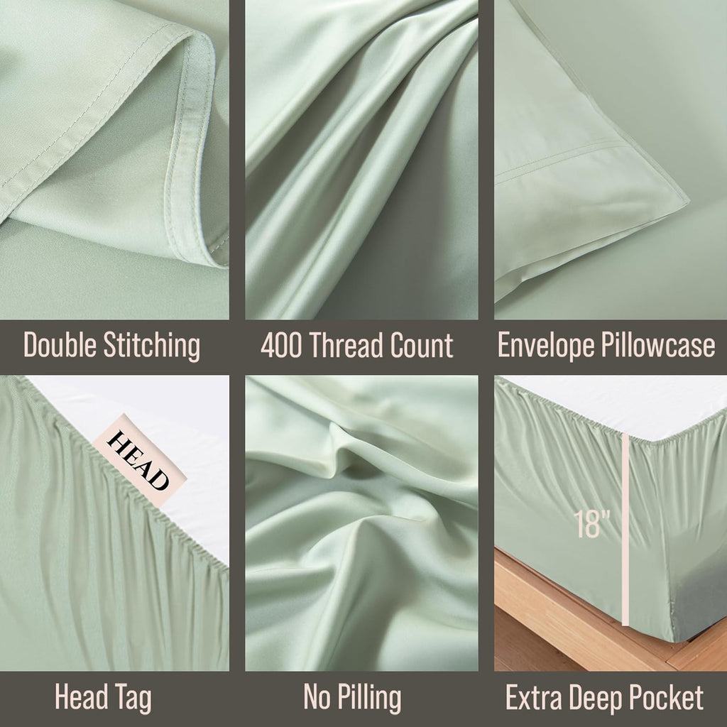 Bella Coterie Luxury Bamboo Viscose Queen Size Sheet Set | 100% Organically Grown | Ultra Soft | Cooling for Hot Sleepers | 18' Deep Pocket [Sea Glass]