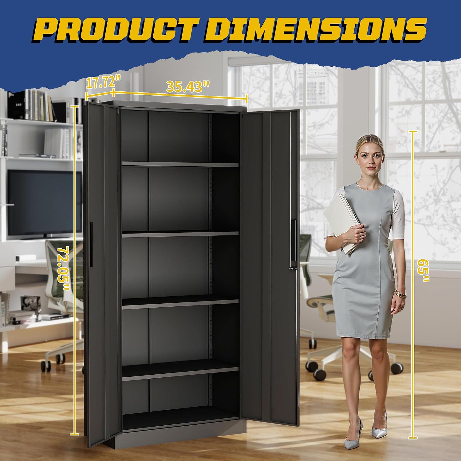 Metal Storage Cabinet with Adjustable Shelves, 72' Steel Garage Storage Cabinets with Lock and 2 Door, Locking Tool Cabinet Utility Cabinets for Garage, Kitchen, Home Office, School, Shop