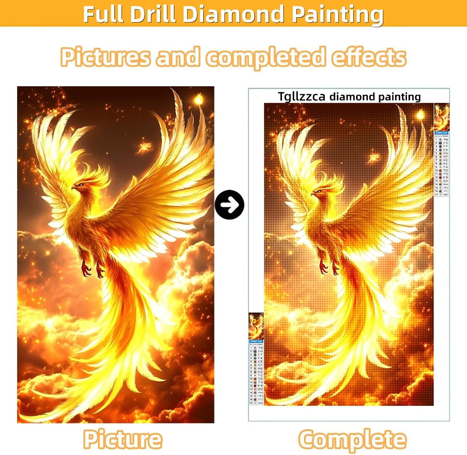Diamond Art Kits for Adults Animal Diamond Painting Kits, 5D DIY Square Phoenix Full Drill Dimond Art Paintings Crystal Crafts for Adults for Gift Home Wall Decor, Large Size 36 x 72 Inch, Model912