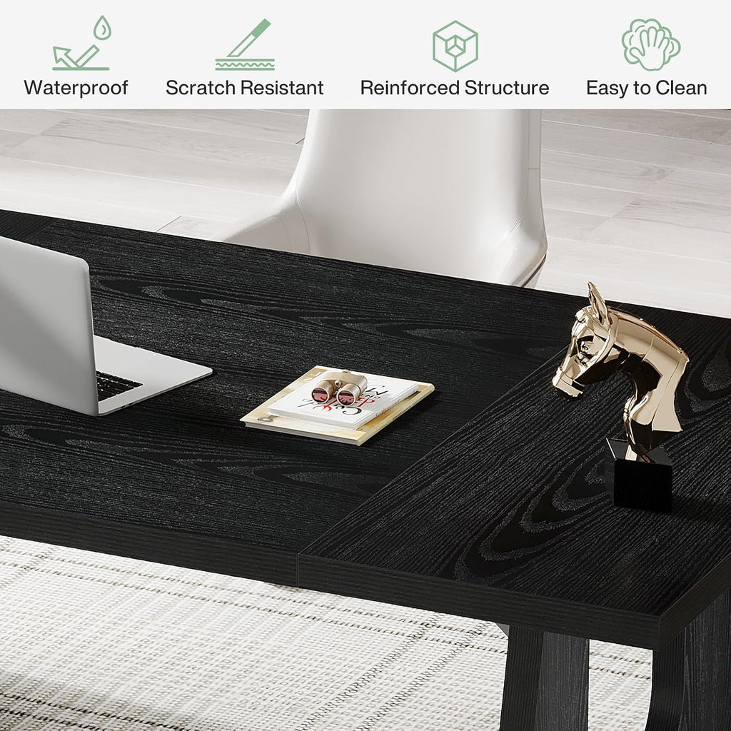 Tribesigns 70.86-Inch Executive Desk, Large Black Computer Office Desk with Wooden Legs, Modern Simple Style Rectangle Writing Table, Workstation or Business Table for Home Office (Black)
