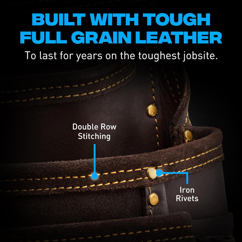 Ox Pro Drywall Tool Belt with Padded Suspenders - 22-Pocket Leather Tool Pouches - Belt (XL) Made of Oil-Tanned Leather with Double-Stitching and Steel Rivets - OX-P263807