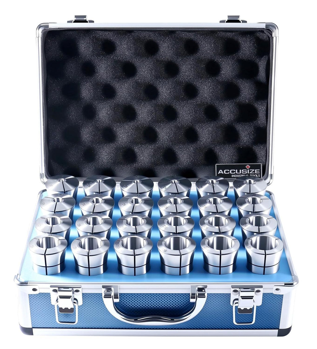 Accusize Industrial Tools 24-Pc 3-26 mm 5C Precision Round Collets, Metric, Hardened & Ground, 0200-5552