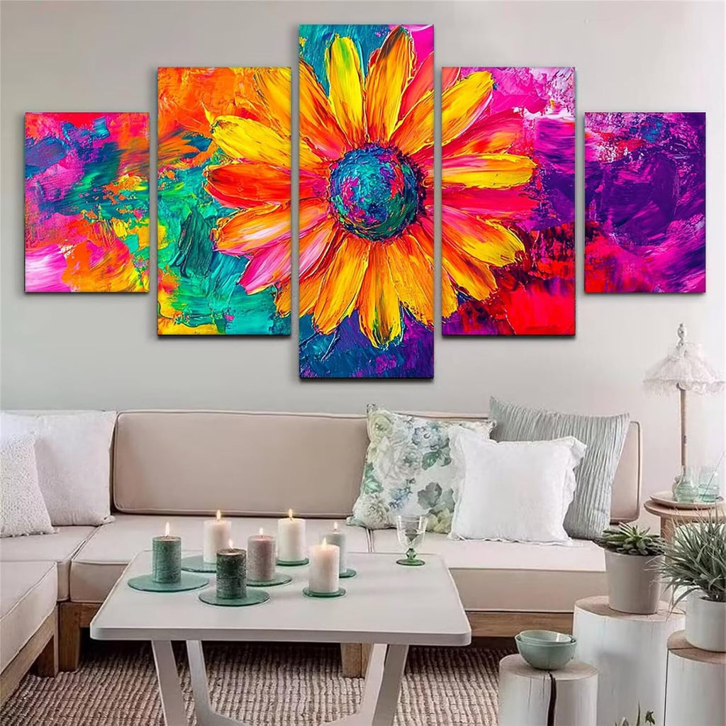 Color Diamond Art 5 Piece Diamond Painting Daisy 5D DIY Full Square Drill Dimond Art Paintings Rhinestones Crafts for Adults Gem Painting for Home Decor, Large Artwork for Wall 44 x 90 Inch, Model42