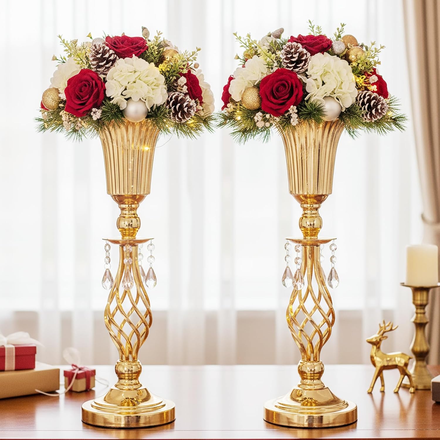 Pack of 10 Wedding Crystal Flower Vases: Elegant Floral Vases for Reception Centerpieces Parties Events, 20.2 inches Versatile Flower Arrangement & Candle Holder Stands