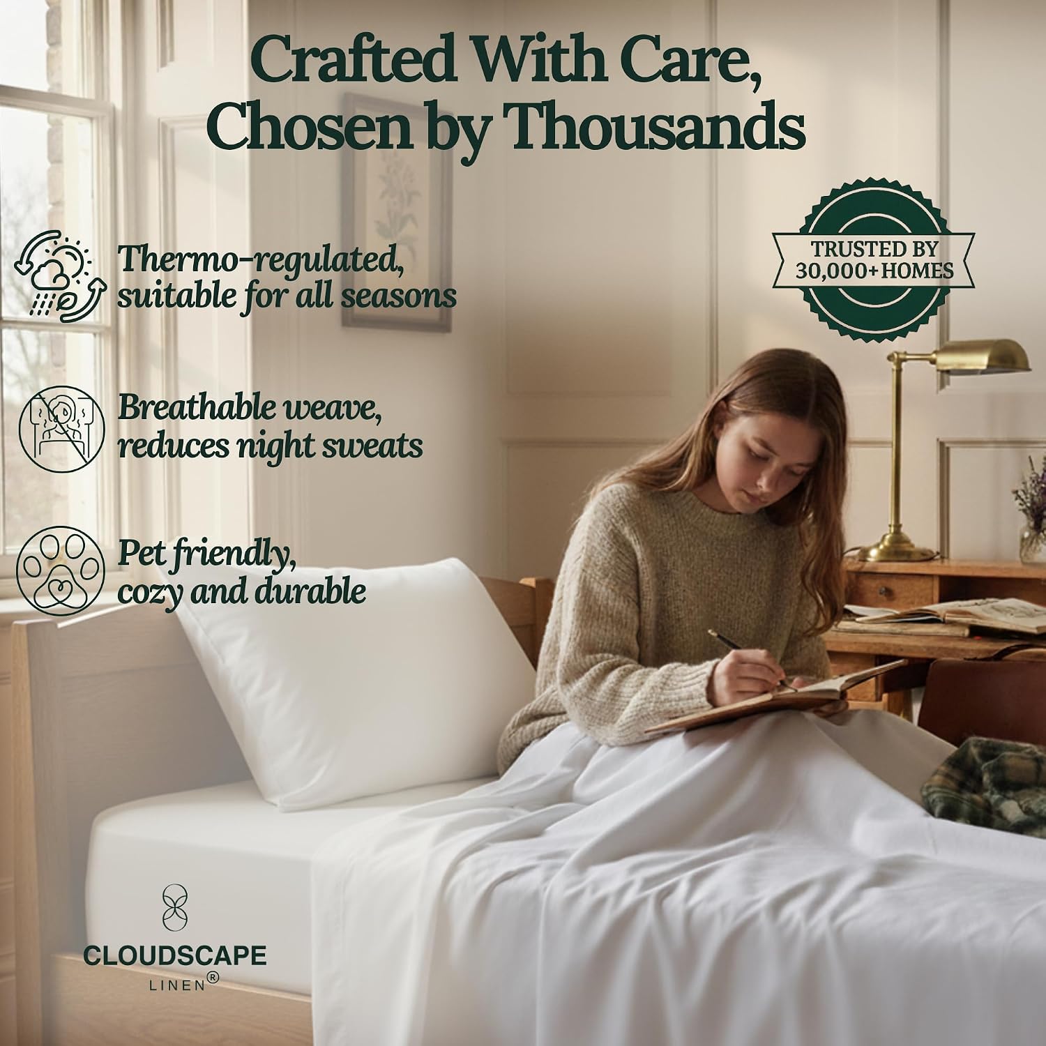 CLOUDSCAPE 100% Egyptian Cotton Sheets Twin XL Size, 3 Pcs Breathable and Naturally Cooling Bedding Set, Long-Staple Cotton for Lasting Softness, Deep Pocket Fitted up to 16', White