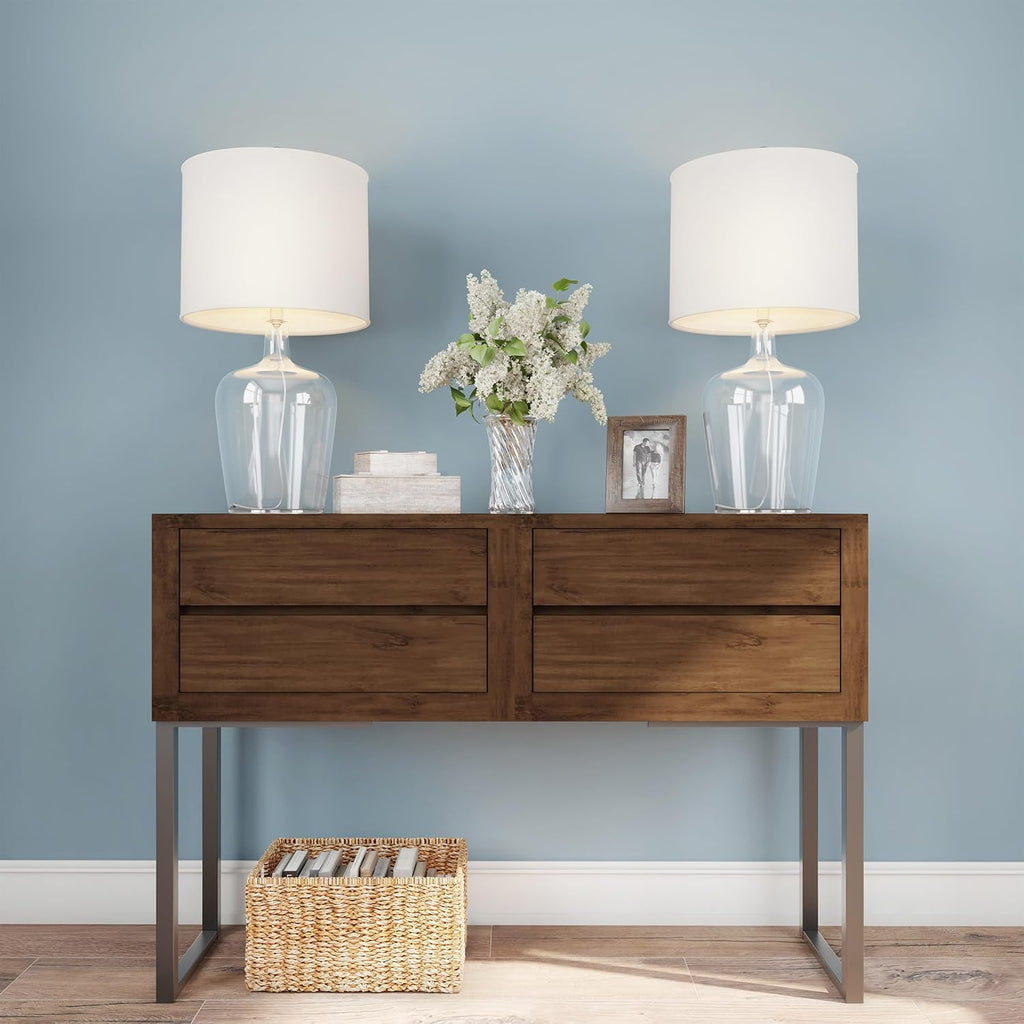 Glass Cloche Table Lamps – Set of 2 Modern Farmhouse Accent Lights with LED Bulbs – Home Décor for Bedroom, Living Room, or Office by Lavish Home