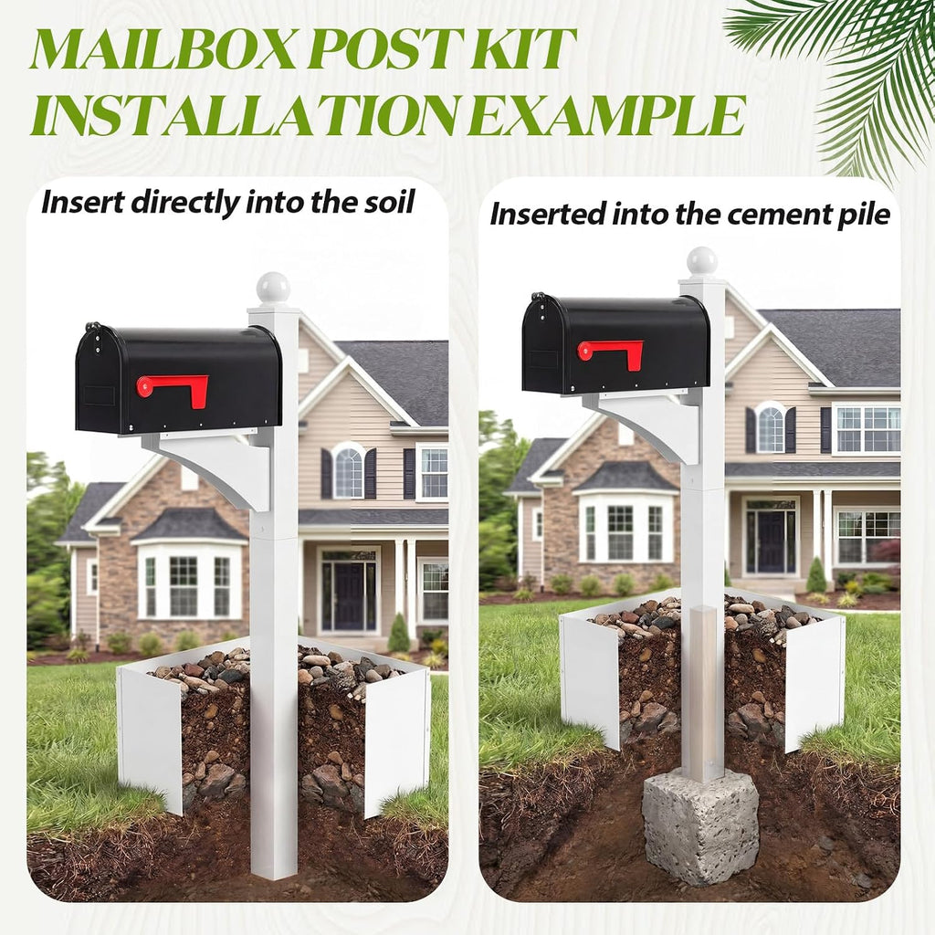 Colingmill White and Black Iron Mailbox Posts with Mailbox and Planter Box for Outside Decorative Ground Mounting Post 56 Inch / 4.6 ft Tall Heavy Duty Stand for Outdoor Use