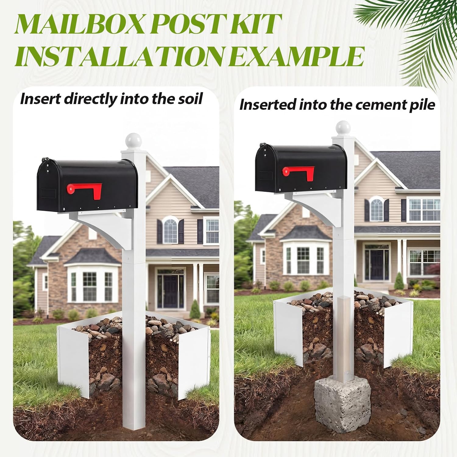 Colingmill White and Black Iron Mailbox Posts with Mailbox and Planter Box for Outside Decorative Ground Mounting Post 56 Inch / 4.6 ft Tall Heavy Duty Stand for Outdoor Use