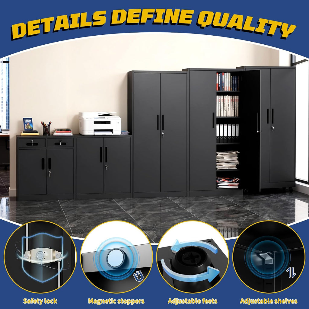 Metal Storage Cabinet with Drawer and Adjustable Shelve, 35' Steel Garage Storage Cabinets with lock, Locking Tool Cabinet Utility Cabinets for Garage,Bathroom,Kitchen,Home Office,School,Shop